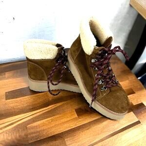 Sam Edelman Womens 7.5 Franc Brown Suede Leather Hiker Ankle Faux Fur Boot NEW